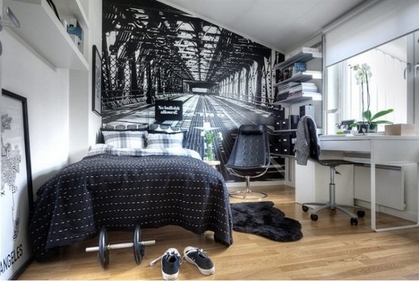 creative-teen-boy-bedroom-ideas-black-white-interior-wood-flooring